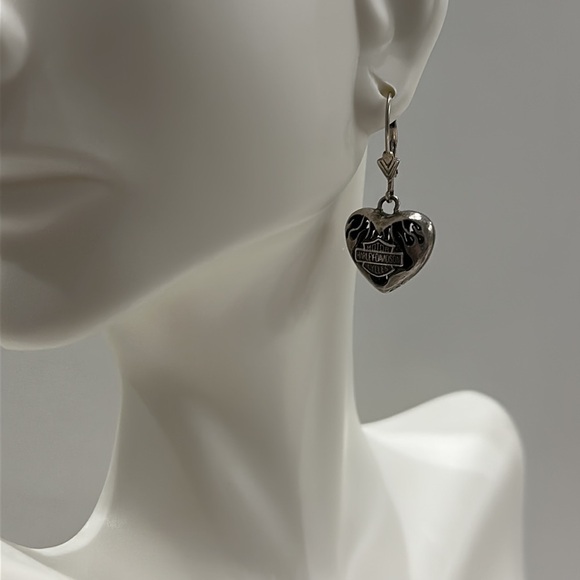 Official Harley Davidson sterling silver Heart Flames  Harley-Davidson 925 Silver Heart and Flame Earrings